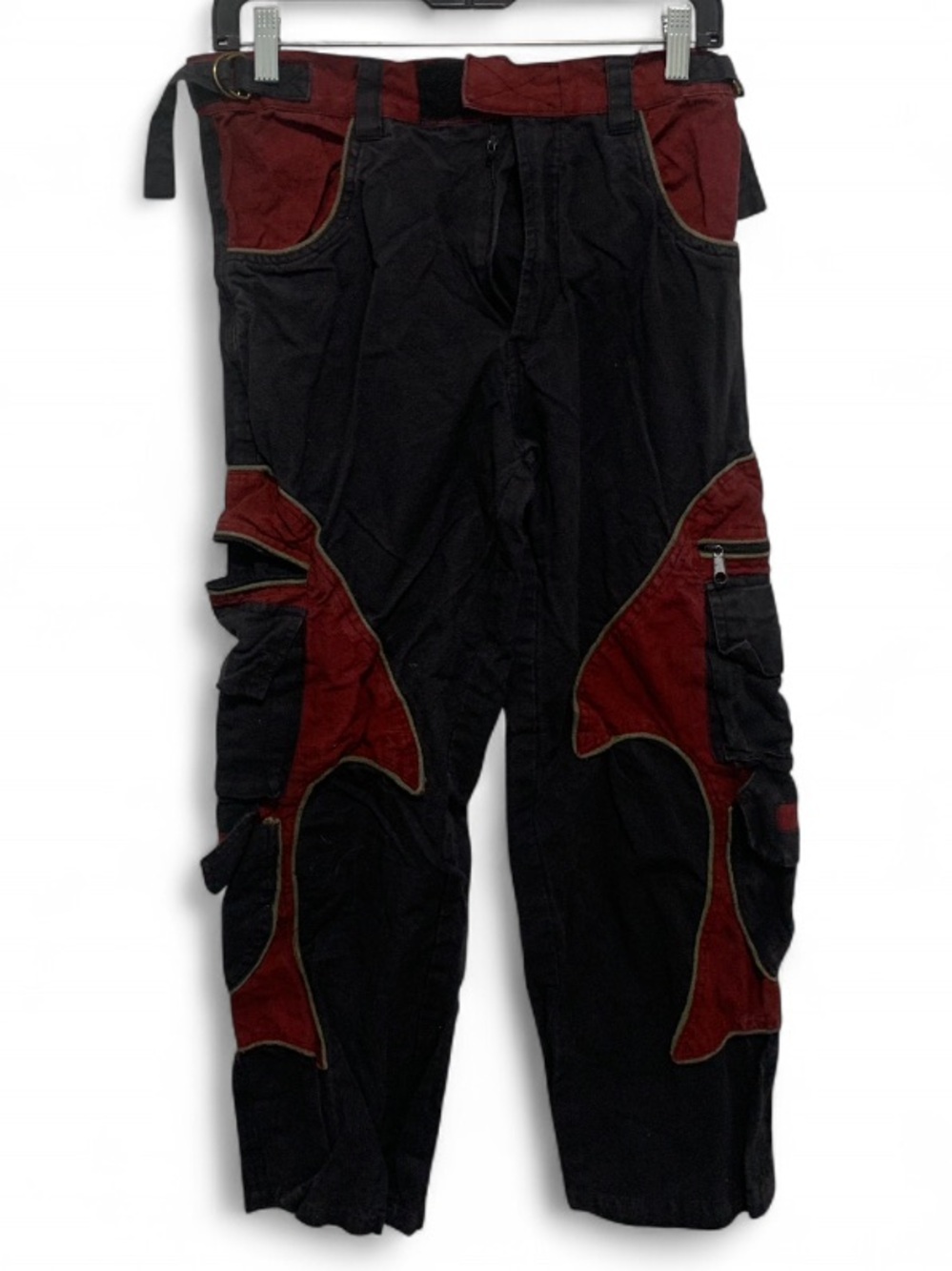 Boho Black and Burgundy Utility Cargo Pants